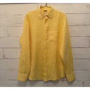 XL Mens Moreno Martini Italy Yellow Long Sleeve Linen Dress Shirt